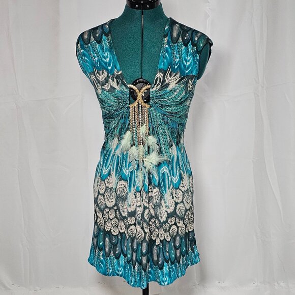 Sky Dresses & Skirts - Sky Peacock Feather Print Bodycon Dress – Size M